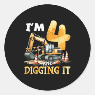 Vier 4 jaar 4e verjaardag bouw jongen 4 jaar oud ronde sticker