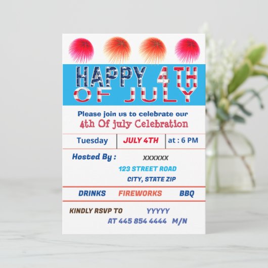 Vier 4 juli kaart (Staand voorkant)