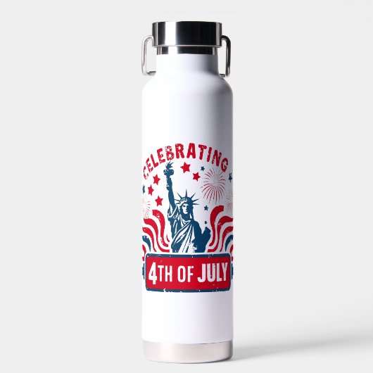 Vier 4 juli met Vrijheidsbeeld Kunst Waterfles (Voorkant)