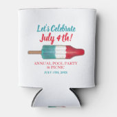 Vier 4 juli Rood Wit Blauw Raket Pop Blikjeskoeler (Voorkant)