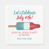Vier 4 juli Rood Wit Blauw Raket Pop Servet (Voorkant)