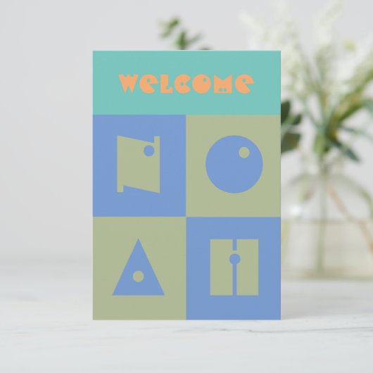 Vier 4 letter baby jongen pasgeborene felicitatiek bedankkaart (Staand voorkant)