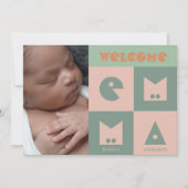 Vier 4 letters naam baby meisje geboorte aankondig bedankkaart (Voorkant)