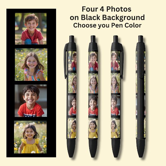 Vier 4 vierkante foto's op zwart op zwart zwarte inkt pen