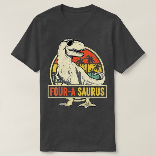 Vier a Saurus Birthday T Rex 4 jaar oude Dino 4e D T-shirt (Design voorkant)