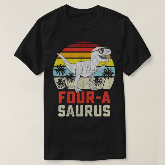 Vier a Saurus Birthday T Rex 4 jaar oude Dino 4e D T-shirt (Design voorkant)