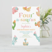 Vier A-Saurus Dinosaurus 1e Verjaardagsfeest Kaart (Staand voorkant)