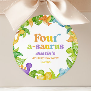 Vier A-Saurus Dinosaurus 4de Vierde Verjaardagsfee Ronde Sticker
