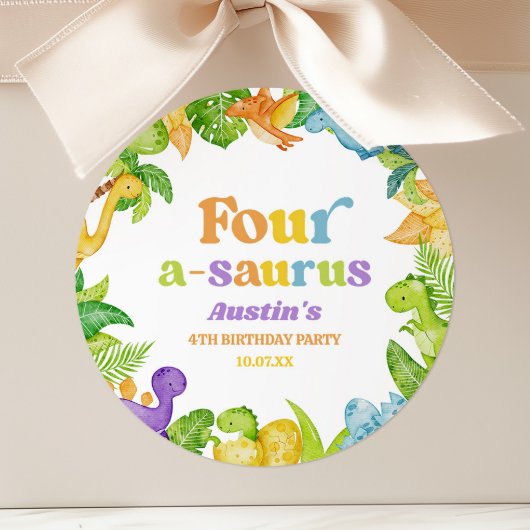 Vier A-Saurus Dinosaurus 4de Vierde Verjaardagsfee Ronde Sticker