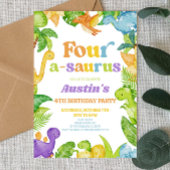 Vier A-Saurus Dinosaurus 4e Verjaardagsfeest Kaart