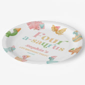 Vier A-Saurus Dinosaurus 4e Verjaardagsfeest Papieren Bordje (Gekanteld)