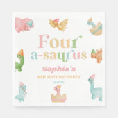 Vier A-Saurus Dinosaurus 4e Verjaardagsfeest Servet (Voorkant)