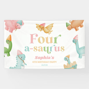 Vier A-Saurus Dinosaurus 4e Verjaardagsfeest Spandoek