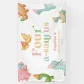Vier A-Saurus Dinosaurus 4e Verjaardagsfeest Spandoek (Verticaal)