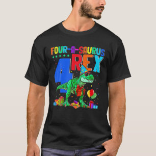 Vier-A-Saurus Rex 4e verjaardag 4 jaar oude Rex Lo T-shirt