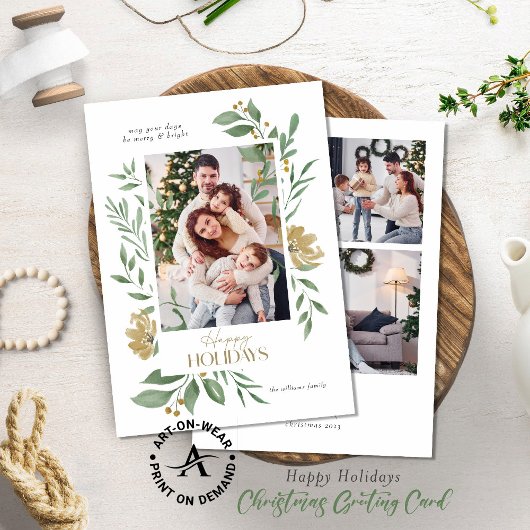 Vier aangepaste foto's Happy Holiday Floral Lijst  Kaart