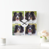 Vier aangepaste foto's met aangepaste tekst vierkante klok (Huis)