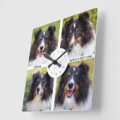 Vier aangepaste foto's met aangepaste tekst vierkante klok (Hoek)