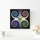Vier Abstracte kleurenspiralen Vierkante Klok (Huis)