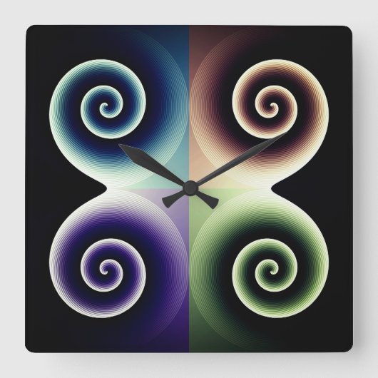 Vier Abstracte kleurenspiralen Vierkante Klok (Voorkant)