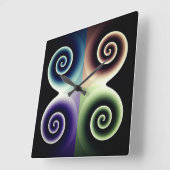 Vier Abstracte kleurenspiralen Vierkante Klok (Hoek)