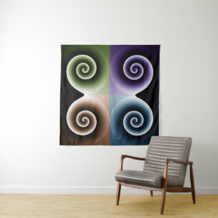 Vier Abstracte kleurenspiralen Wandkleed