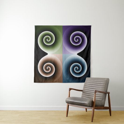 Vier Abstracte kleurenspiralen Wandkleed (In situ)