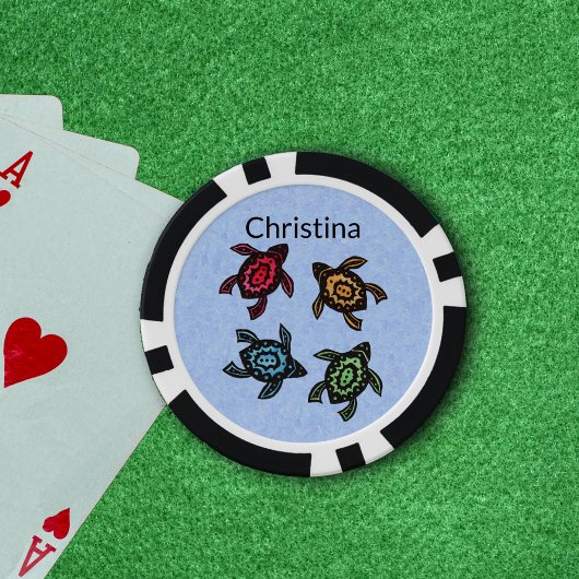 Vier Abstracte Schildpadden met Kleurrijke Schelpe Poker Chips