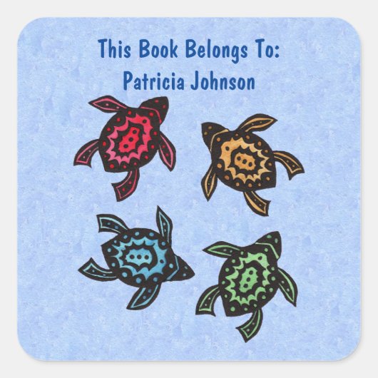 Vier Abstracte schildpadden met meerdere kleuren B Vierkante Sticker (Voorkant)