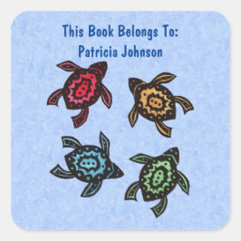 Vier Abstracte schildpadden met meerdere kleuren B Vierkante Sticker