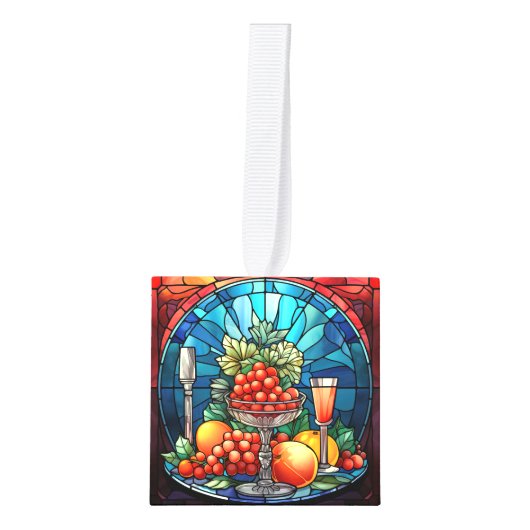 Vier Afbeelding Glas in lood kerst Decoratie (Voorkant)