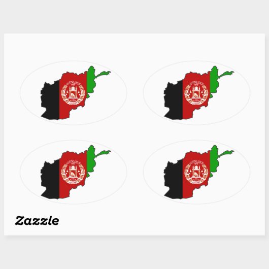 VIER Afghaanse vlag - Kaart Ovale Sticker (Vel)