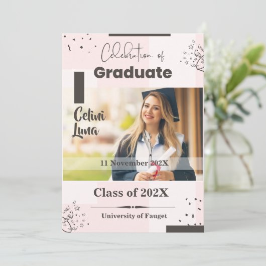 Vier Afstuderen met Modern Beige & Brown Kaart (Staand voorkant)