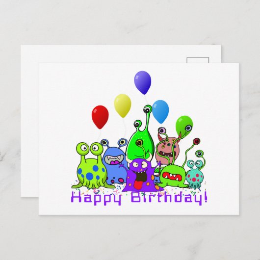 Vier Aliens Verjaardag Briefkaart (Voorkant / Achterkant)