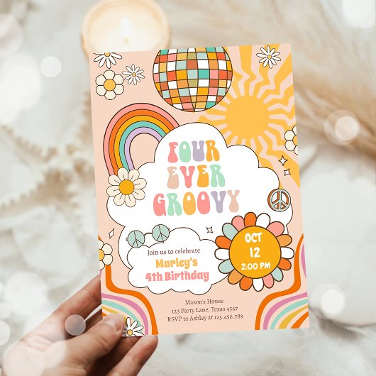 Vier altijd Groovy Feest Retro 70s Regenboog Verja Kaart