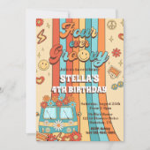 Vier altijd groovy retro regenboog 4e verjaardag kaart (Voorkant)