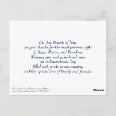 Vier Amerika, 4 juli Briefkaart (Achterkant)