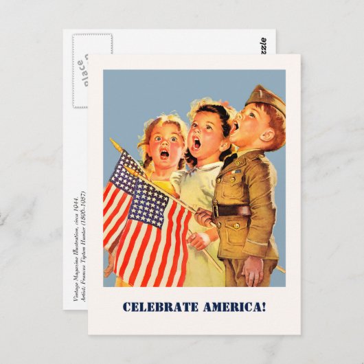 Vier Amerika, 4 juli kunst Briefkaart (Voorkant / Achterkant)