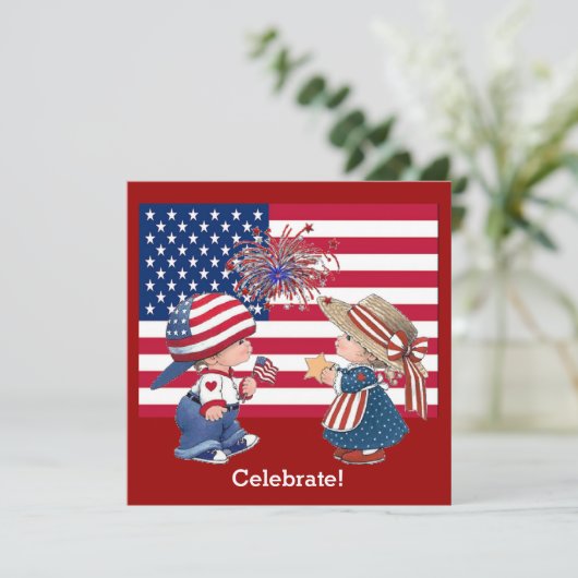 Vier Amerikaanse Flag Party Uitnodiging (Staand voorkant)