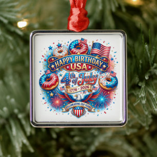 Vier Amerika's 250ste verjaardag met donut Metalen Ornament