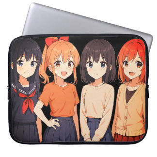 Vier Anime Meisjes Gekleed Voor Terug Naar School Laptop Sleeve