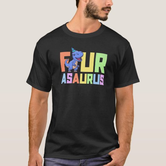 Vier Asaurus vier jaar oude Dinosaur Birthday Part T-shirt (Voorkant)