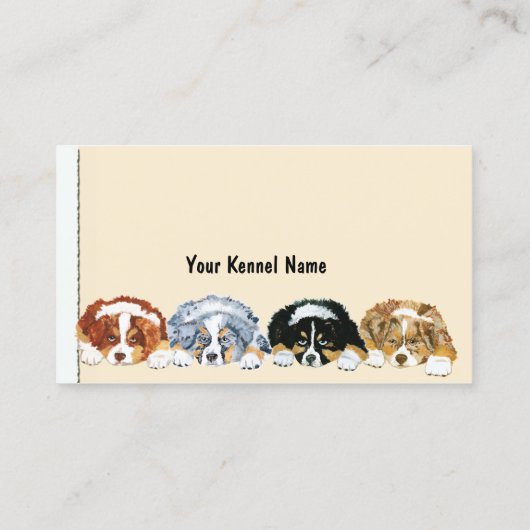 Vier Australische Puppies van Shepherd Visitekaartje (Achterkant)