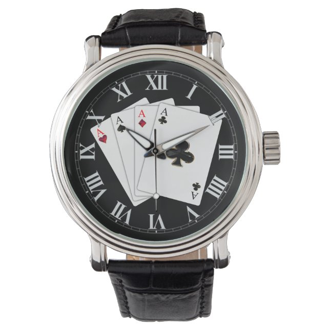 Vier Azen Spelen Kaarten Polshorloge Horloge (Voorkant)