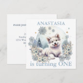 Vier baby shower winter thema schattige hond wolf kaart (Voorkant / Achterkant)