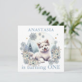 Vier baby shower winter thema schattige hond wolf kaart (Staand voorkant)