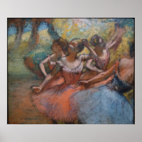 Vier balletdansers op het podium van Degas