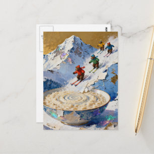 vier beren skiën berg af naar kom pap briefkaart