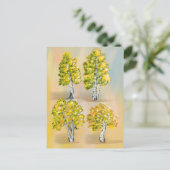 Vier berken in kleur, botanisch. briefkaart (Staand voorkant)