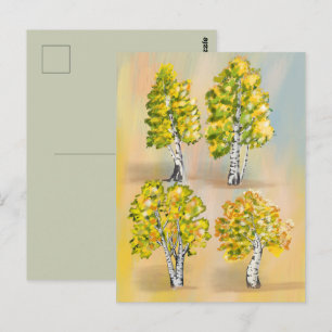 Vier berken in kleur, botanisch. briefkaart